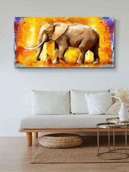 999Store - Wooden Stretched Framed Wall Hanging Painting - Elephant Multicolour