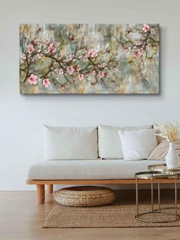 999Store - Wooden Stretched Framed Wall Hanging Painting - Flowers And Tree Modern