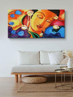 999Store - Modern Stylish Hanging Wooden Stretched Lord Gautam Buddha Paintings For Wall