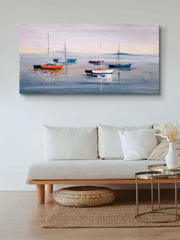 999Store - Wall Hanging Painting Seven Horses With Frame Canvas Boats On Beach Wall Frames