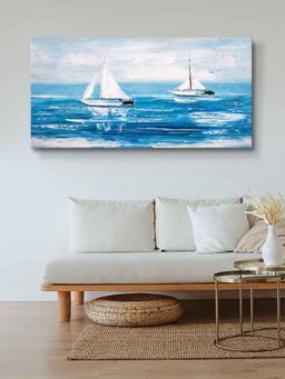 999Store - Wooden Stretched Framed Painting Winter Nature On Snow Boats Wall Frames