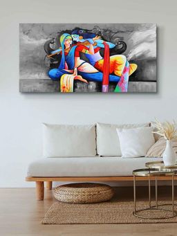 999Store - Wooden Stretched Lord Krishna Painting Lovely Radha Wall Frames Canvas