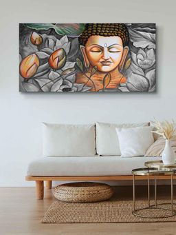 999Store - Wooden Stretched Lord Gautam Buddha Wall Art With Frame Bed Room Canvas Painting