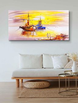 999Store - Wooden Stretched Framed Painting Seascape With Boats Wall Frames FLP24480612