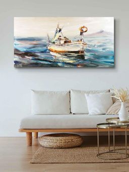 999Store - Hanging Fisherman With Boats Wooden Stretched Framed Small Paintings For Living Room