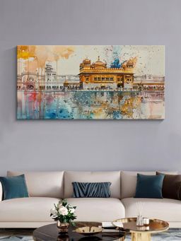 999Store - Golden Temple Watercolor Art Print Framed Wall Decor, Modern Living Room Canvas Painting