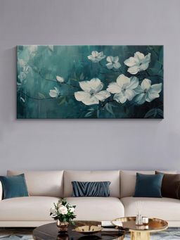 999Store - Elegant White Blossoms On Green Canvas Painting