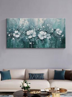 999Store - White Blossoms In Teal Canvas Painting