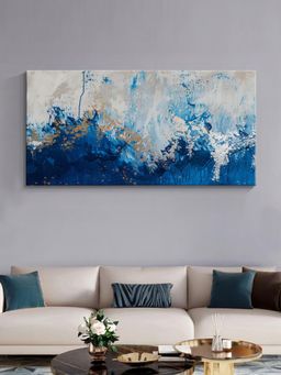 999Store - Abstract Blue And Gold Waves Canvas Painting