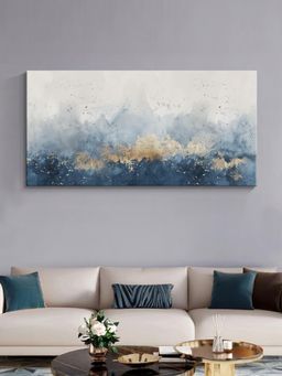 999Store - Abstract Blue And Gold Horizon Canvas Painting
