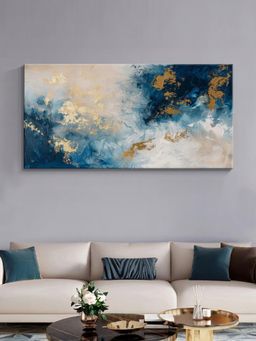 999Store - Abstract Blue And Gold Wave Canvas Painting