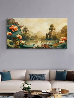 999Store - Serene Lotus Temple Scene Canvas Painting