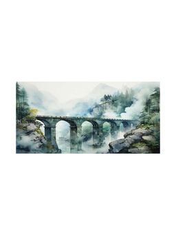 999Store - Mystic Mountain Bridge Canvas Painting Scenic Watercolor Wall Art Decor Large Painting
