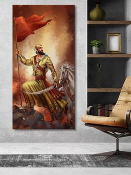999Store - Shivaji Maharaj On Horseback Holding Flag Canvas Art Painting