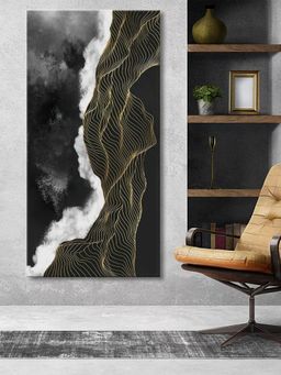 999Store - Black And White Mountains Canvas Art Painting With Golden Highlights