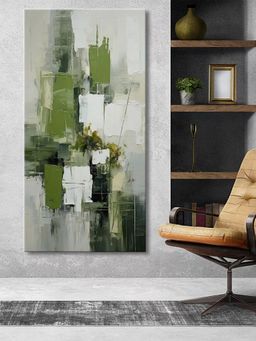 999Store - Contemporary Abstract Canvas With Geometric Shapes And Green Hues Large