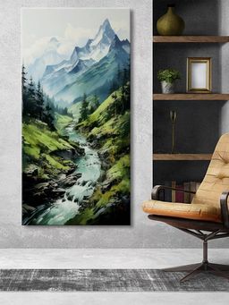 999Store - Nature Inspired Mountain Canvas Art With Lush Green Forests And Rivers Large Painting