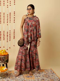 Jaipur Kurti - Rust Aari Embrodiered Modernize Digital Print Co-Ord (Set of 2)