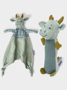 Mi Arcus - Dino Cuddle Cloth & Rattle Toy Gift Set Green