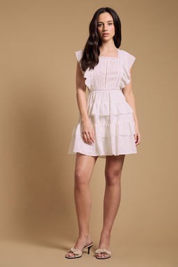Oasis - Tiered Lace Insert Mini Dress - White