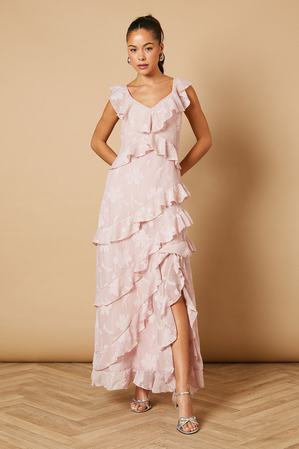 oasis Ruffle Jacquard Print Maxi Dress - Pink-picture-19