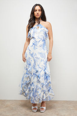 Oasis - Halterneck Spaghetti Strap Midi Dress - Blue