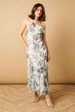 Oasis - Halterneck Spaghetti Strap Midi Dress - Ivory