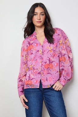 Oasis - Printed Chiffon Button Through Blouse - Pink