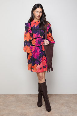 Oasis - Shirred Detail Fit and Flare Mini Dress - Multi-Color