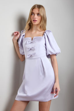Oasis - Satin Bow Front Square Neck Mini Dress - Lavender