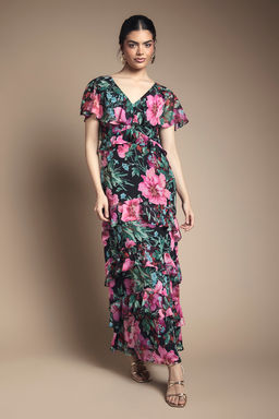 Oasis - Ruffle Detail Maxi Dress - Black