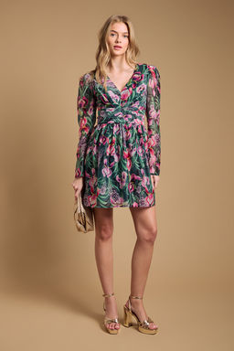 Oasis - Structured Fit and Flare Pleat Detail Mini Dress - Green