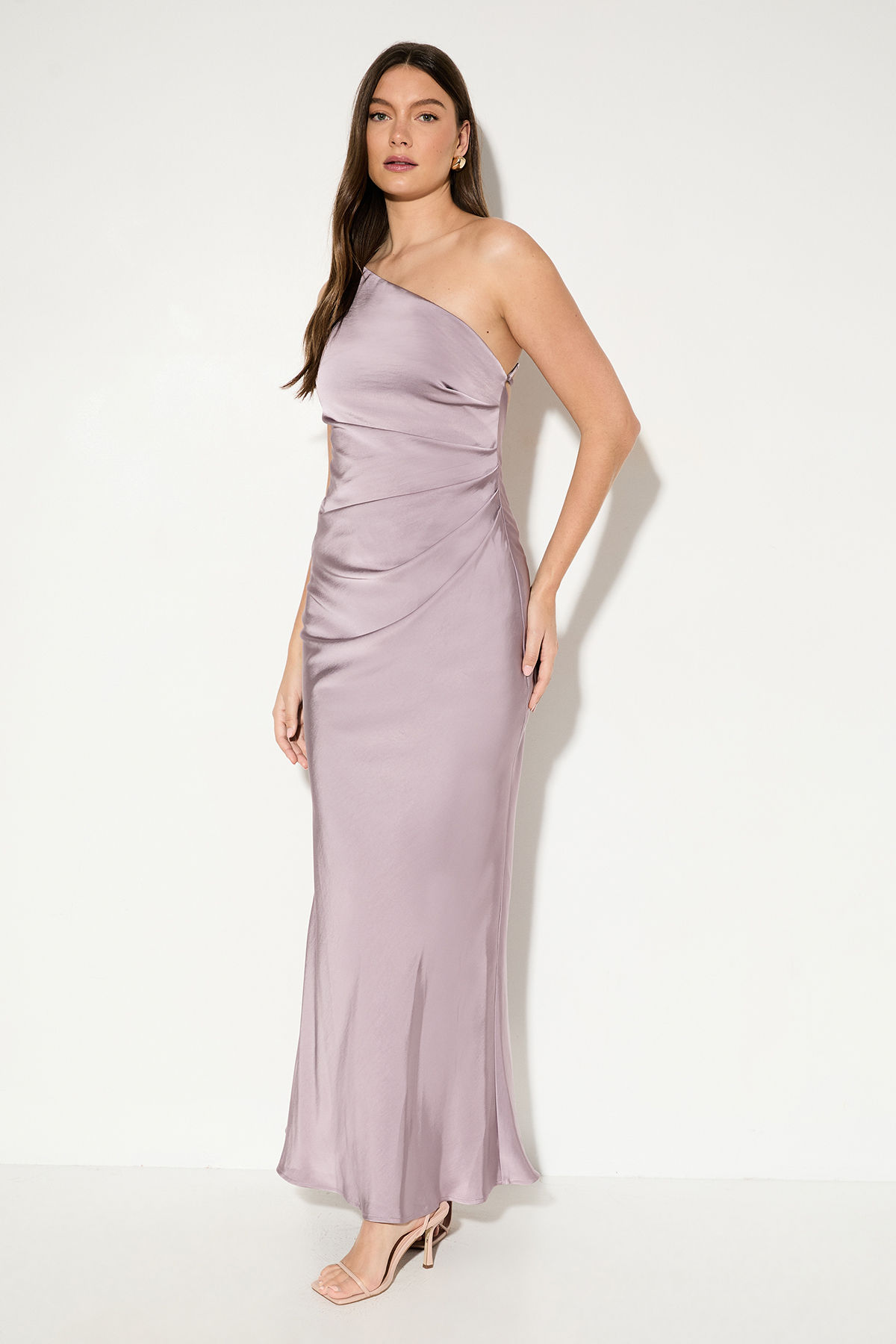 misspap Satin Asymmetric Strap Pleated Waist Low Back Maxi Bridesmaid Dress - Mauve-picture-34
