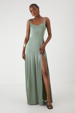 Misspap - Premium Satin Square Pleated Skirt Bridesmaid Dress - Green