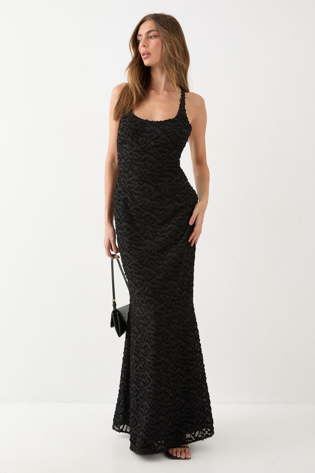misspap Textured Floral Chiffon Bias Maxi - Black-picture-41
