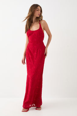 Misspap - Textured Floral Chiffon Bias Maxi
