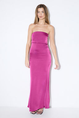 Misspap - Premium Satin Bandeau Overlay Bridesmaid Dress - Pink
