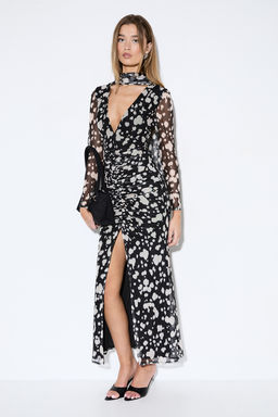 Misspap - Spot Print Mesh Scarf Dress - Black
