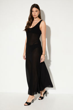 Misspap - Premium Chiffon Godet Dress - Black