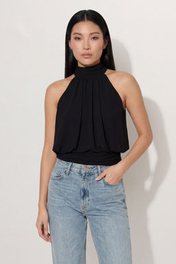 Misspap - Premium Chiffon Scarf Neck Top - Black