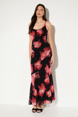 Misspap - Floral Chiffon Burnout Scoop Neck Bias Maxi - Multi-Color