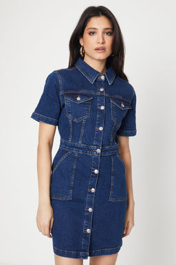 Dorothy Perkins - Denim Short Sleeve Mini Dress - Indigo