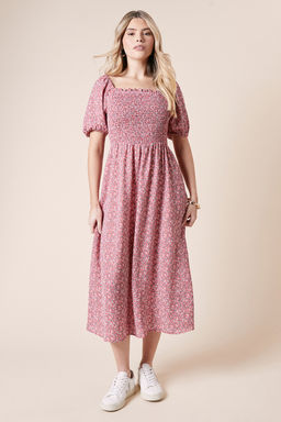 Dorothy Perkins - Ditsy Shirred Bodice Midi Dress - Pink