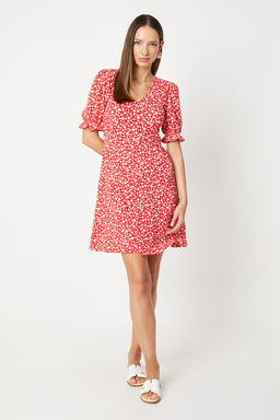 Dorothy Perkins - Red Ditsy V Neck Short Sleeve Mini Dress