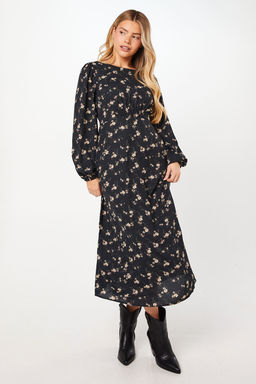 Dorothy Perkins - Ditsy Floral Shirred Waist Long Sleeve Midi Dress - Multi-Color
