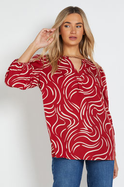Dorothy Perkins - Long Sleeve Swirl Chain Detail Blouse - Red