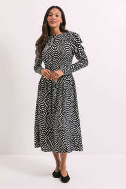 Dorothy Perkins - Mono Spot Dropped Waist A-line Midi Dress - Multi-Color