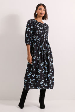 Dorothy Perkins - Floral Shirred Bodice Button Detail Midi Dress - Multi-Color