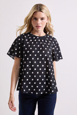 Dorothy Perkins - Printed Gathered Neckline Angel Sleeve Blouse - Black