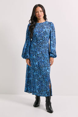 Dorothy Perkins - Empire Blue Floral Seam Split Detail Printed Midi Dress
